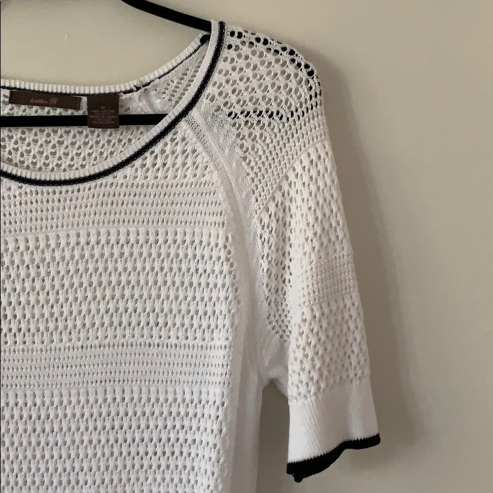 Heather B Eyelet Crew Neck Sweater White Medium